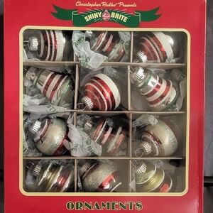 Christopher Radko Shiny Brite Red, Green, Silver Ornaments